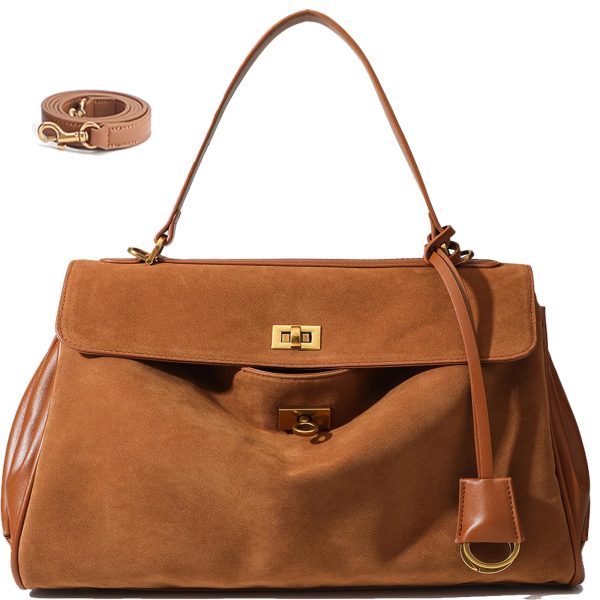 Suede Tote Bag for Women,Slouchy Hobo shoulder handbag Faux Suede with Genuine Cowhide