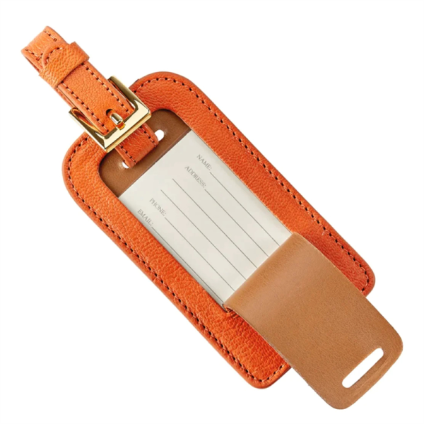 Leather luggage tags are popular accessories for suitcases