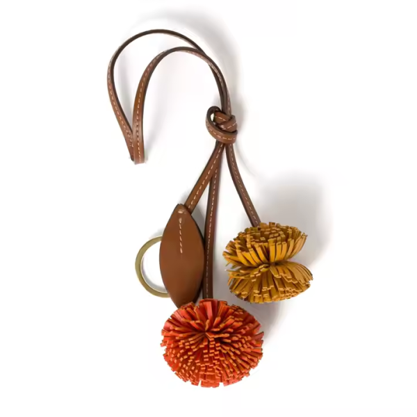 Customized High-End Designer Leather Fringe Ball Keychain and Bag Accessory